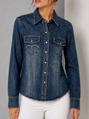 Petrol Jeans Ashley Denim Western Snap Long Sleeve Shirt Blue Women Size Small